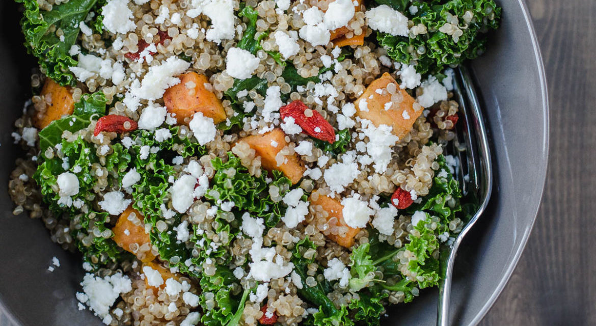 Kale, Quinoa & Sweet Potato Salad with Goat Cheese